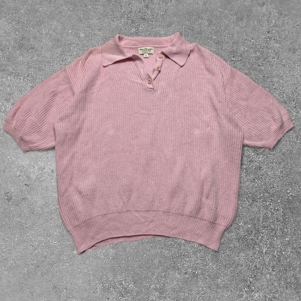 Norm Thompson Womens XL Pink Linen Cotton Blend Short Sleeve Polo Sweater